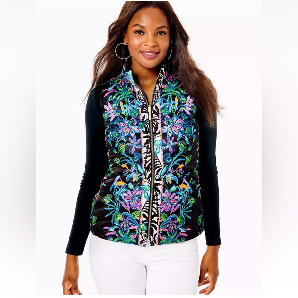 NEW NWT LILLY PULITZER Deanne Reversible Vest Paradise Glow/Black Size XXS